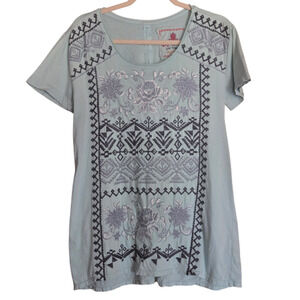 Johnny Was Blue Embroidered Shirt Size Small